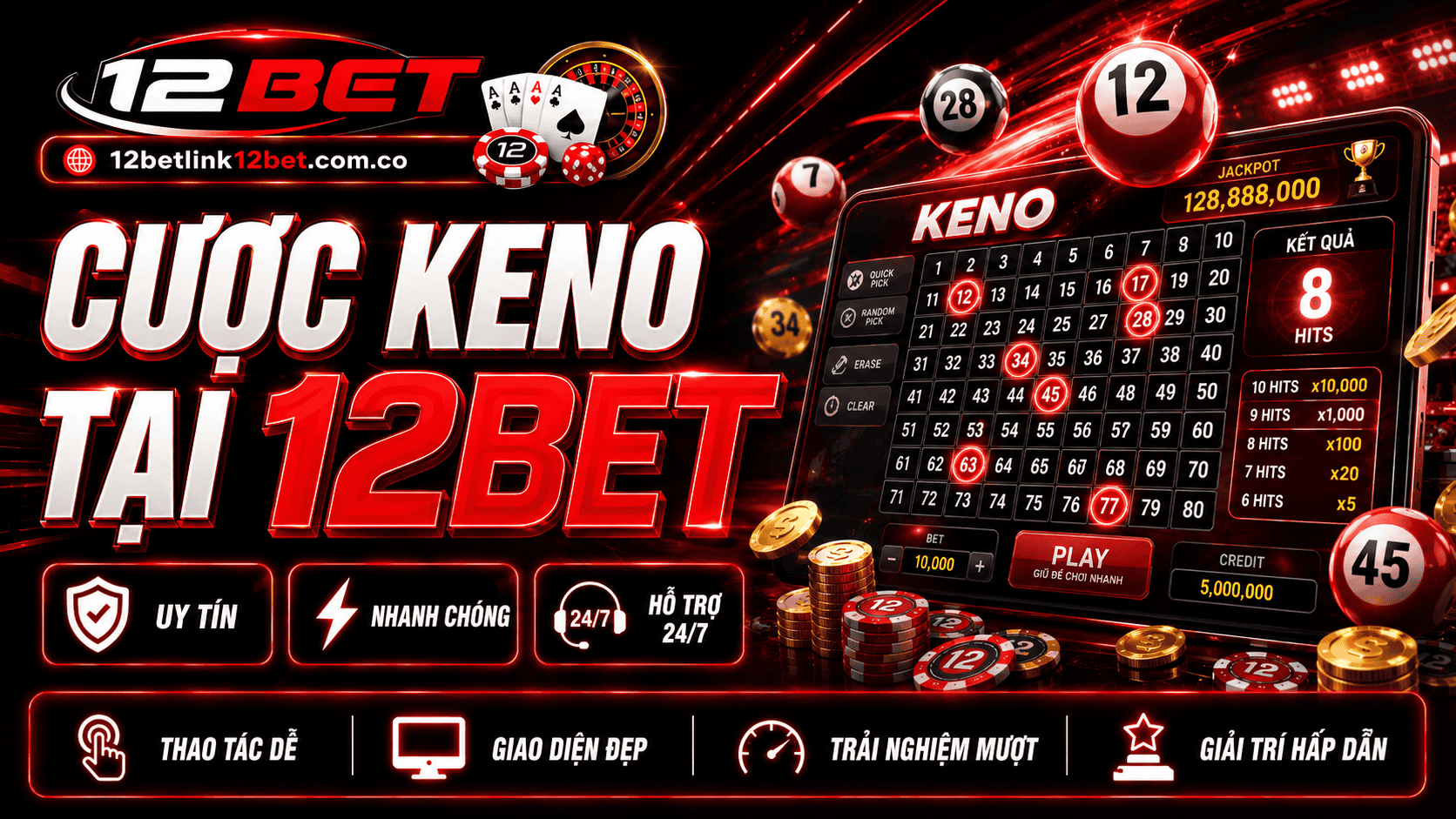 Cược Keno chơi đơn giản, thưởng hấp dẫn tại 12BET Cược Keno chơi đơn giản, thưởng hấp dẫn tại 12BET