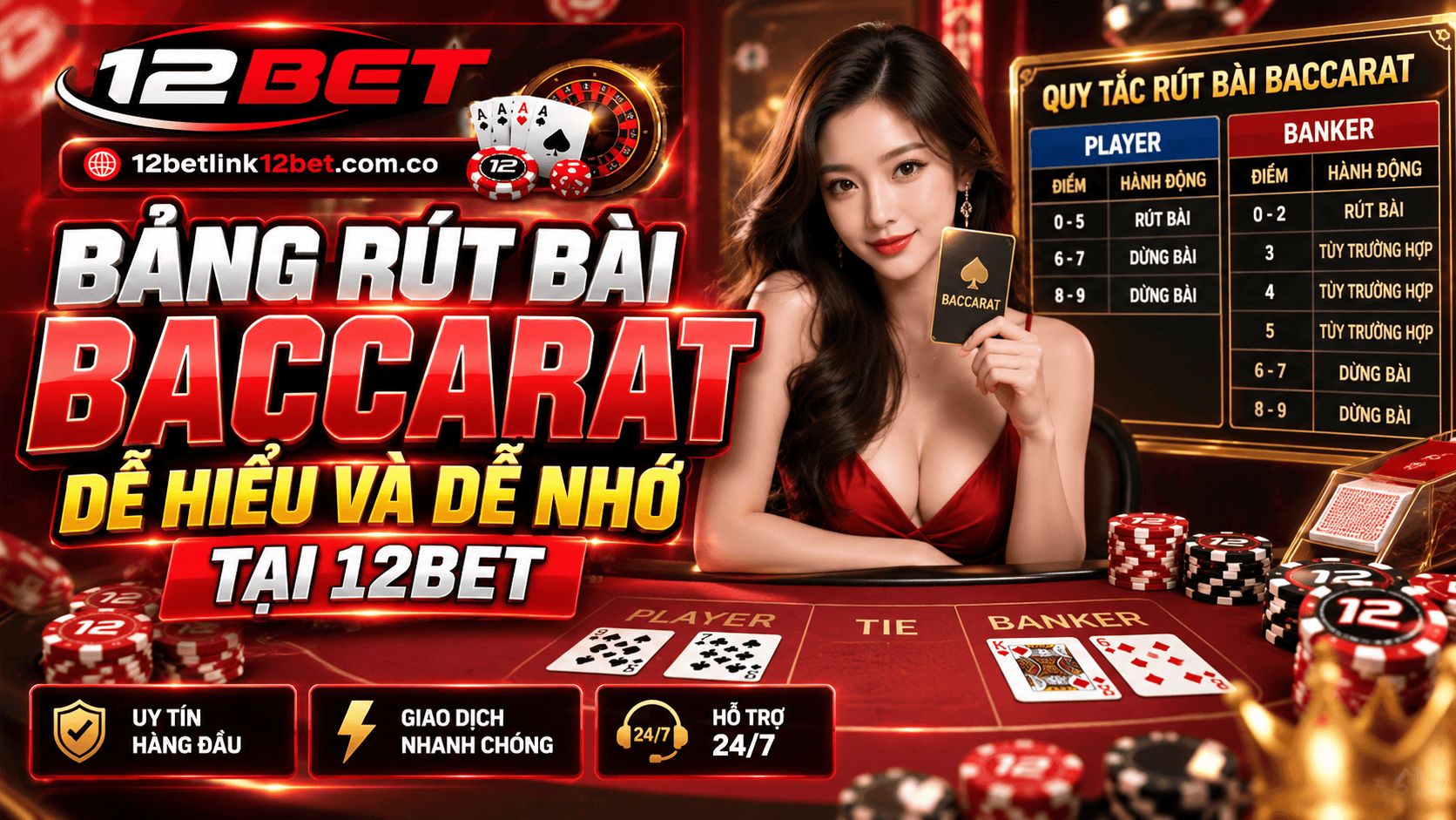 Bảng rút bài Baccarat dễ hiểu và dễ nhớ tại 12BET