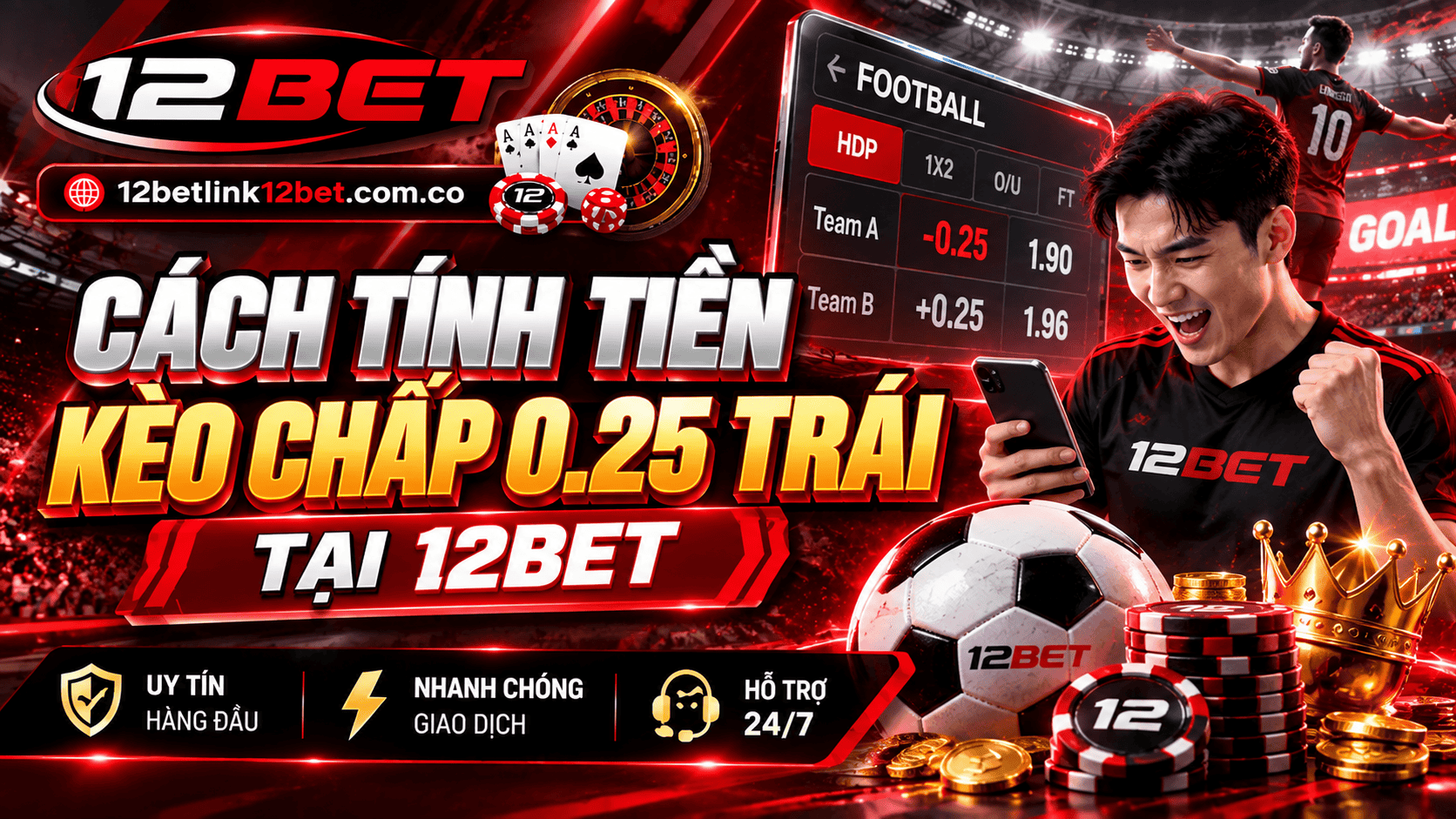 Cách tính tiền kèo chấp 0.25 trái tại 12BET
